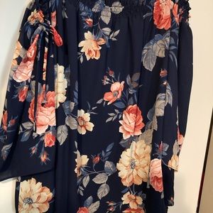 Blue floral off the shoulder blouse